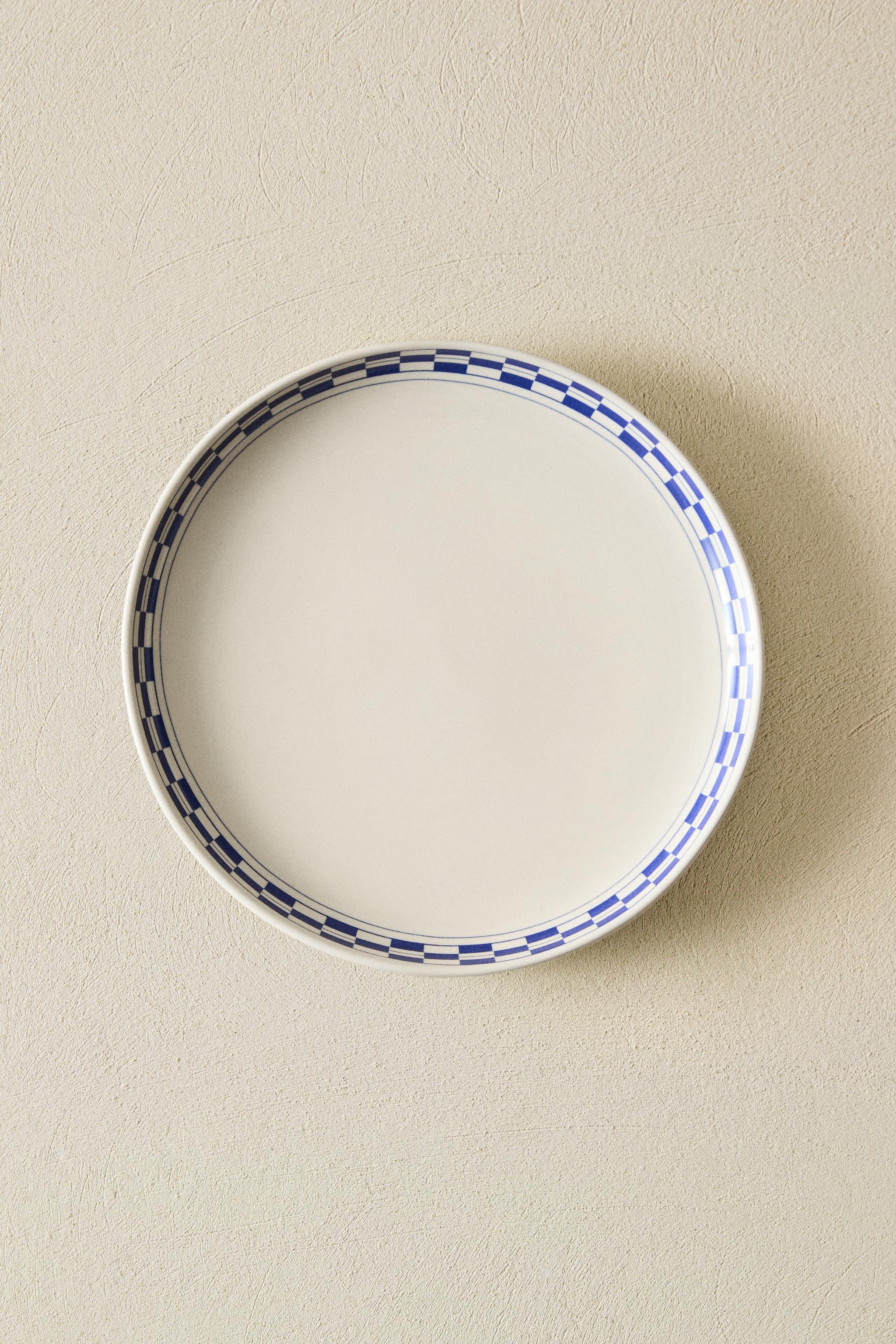 CERAMIC DESSERT PLATE WITH CHECKED RIM